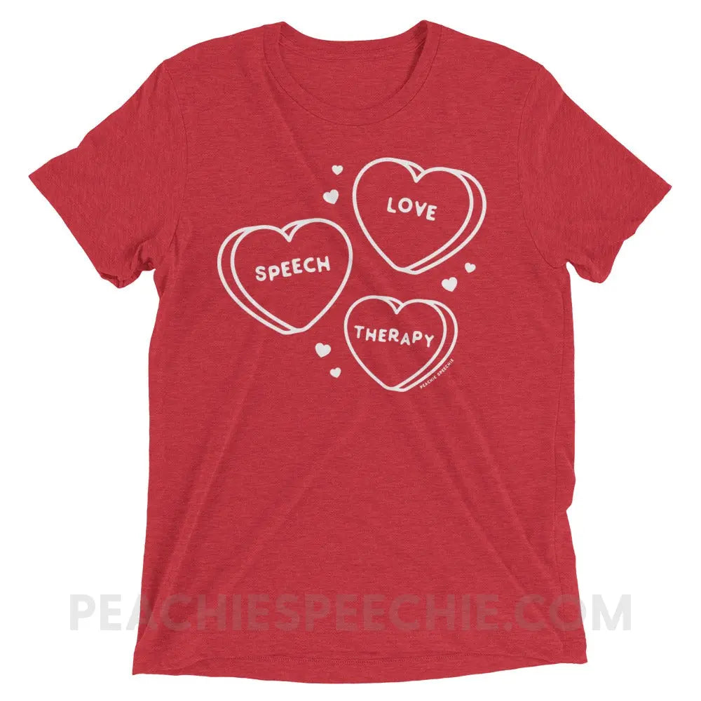 Love Speech Therapy Candy Hearts Tri-Blend Tee - Red Triblend / XS - peachiespeechie.com