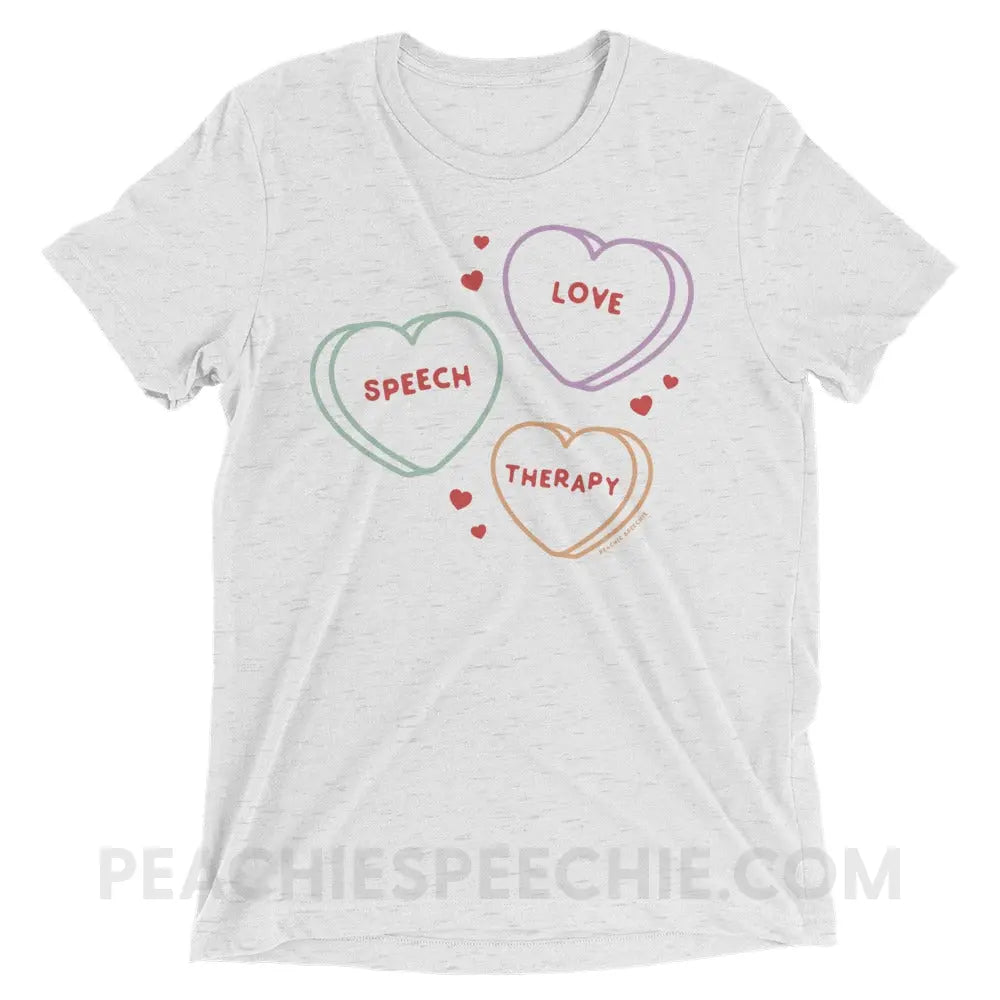 Love Speech Therapy Candy Hearts Tri-Blend Tee - White Fleck Triblend / XS - peachiespeechie.com