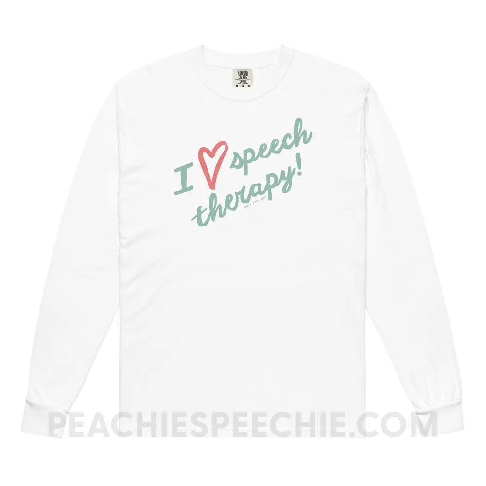 I Love Speech Therapy Comfort Colors Long Sleeve - White / S - Long-sleeve peachiespeechie.com