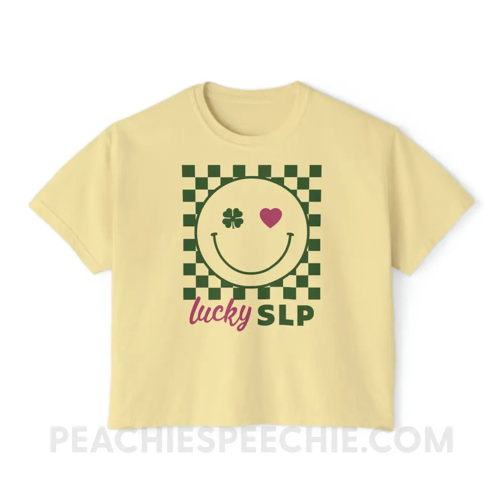 Lucky Charm Smile Comfort Colors Boxy Tee - Butter / S - T-Shirt peachiespeechie.com