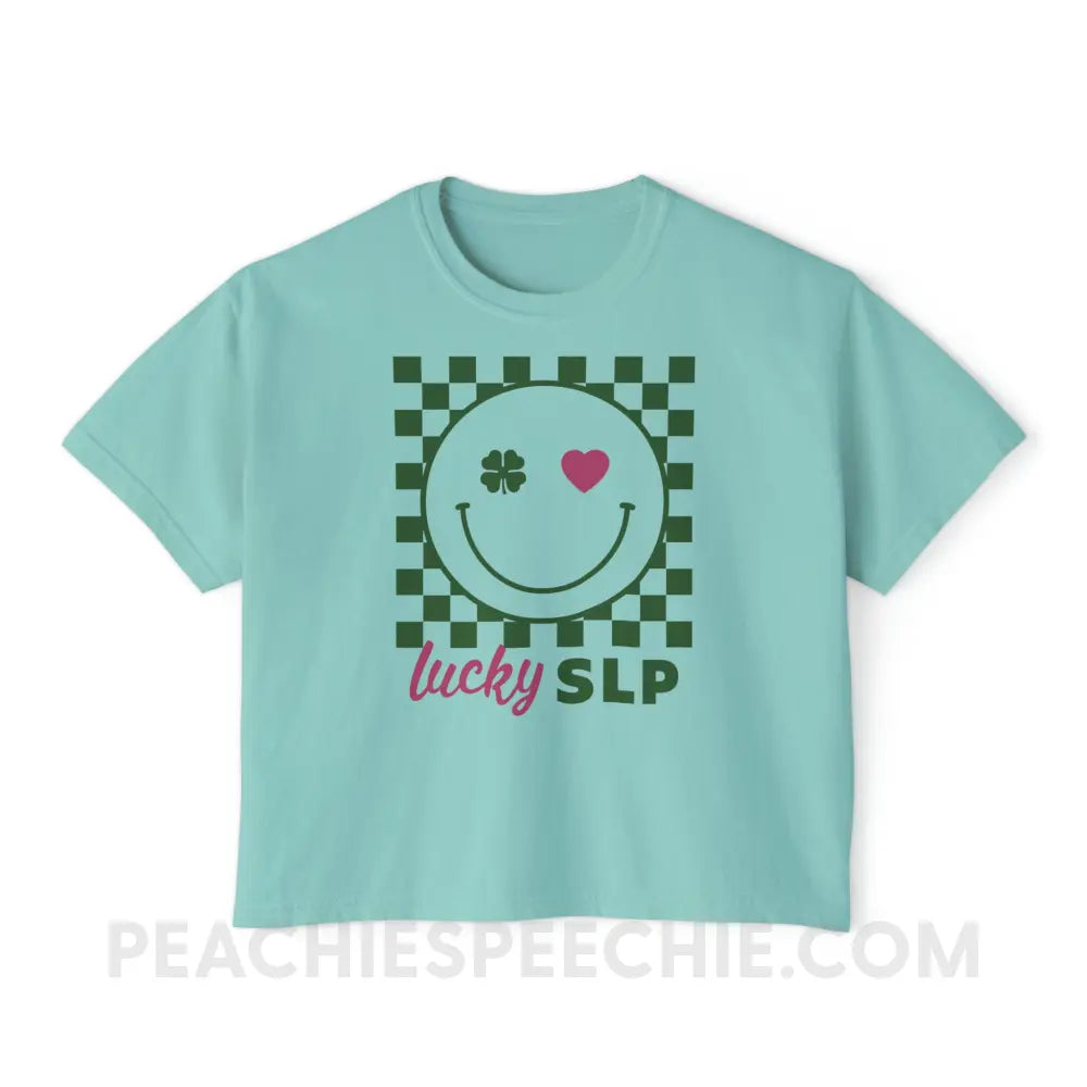 Lucky Charm Smile Comfort Colors Boxy Tee - Chalky Mint / S - T-Shirt peachiespeechie.com