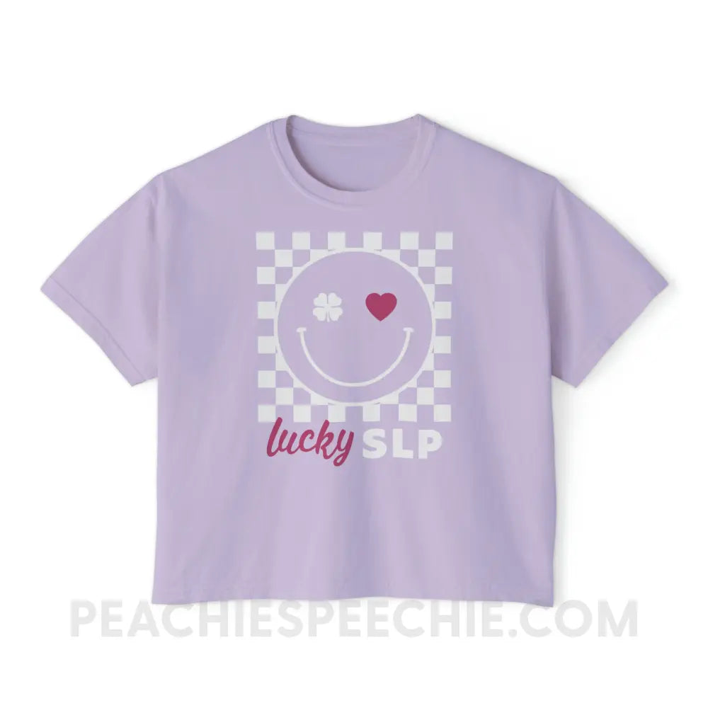 Lucky Charm Smile Comfort Colors Boxy Tee - Orchid / S - T-Shirt peachiespeechie.com