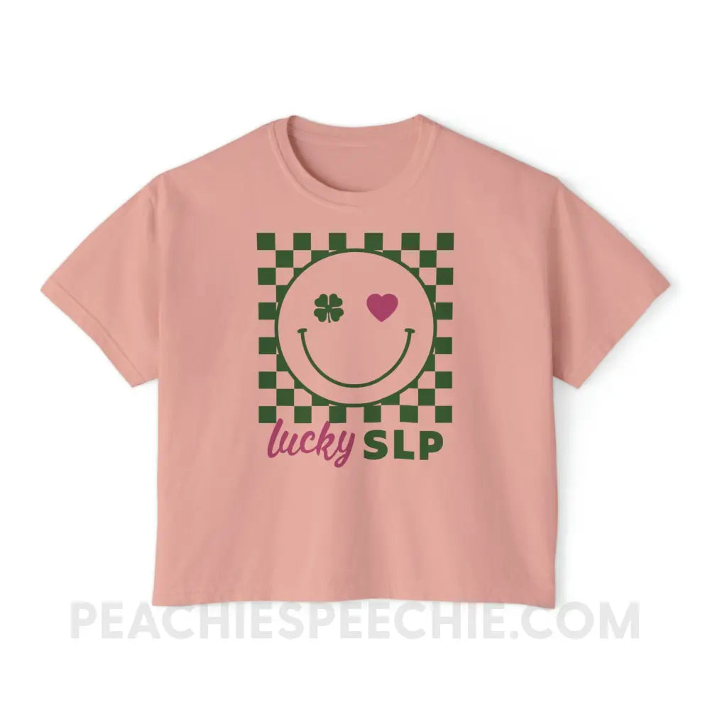 Lucky Charm Smile Comfort Colors Boxy Tee - Peachy / S - T-Shirt peachiespeechie.com