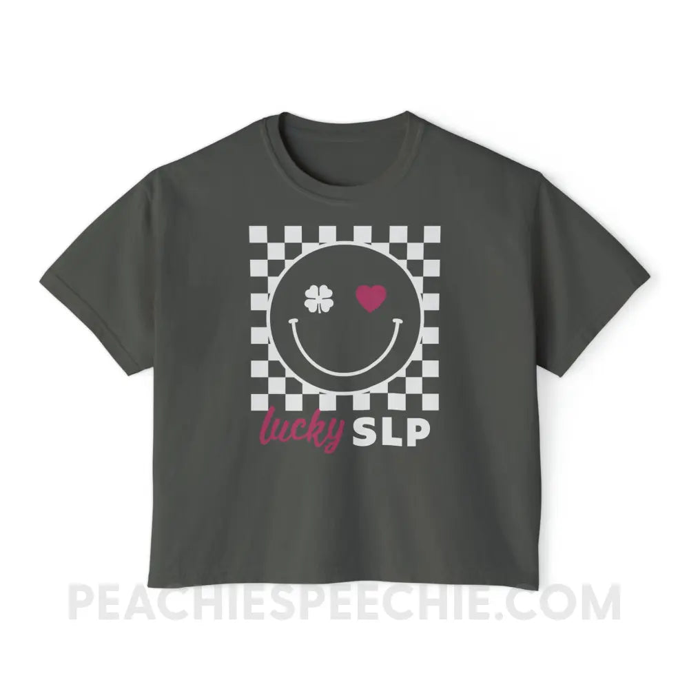 Lucky Charm Smile Comfort Colors Boxy Tee - Pepper / S - T-Shirt peachiespeechie.com