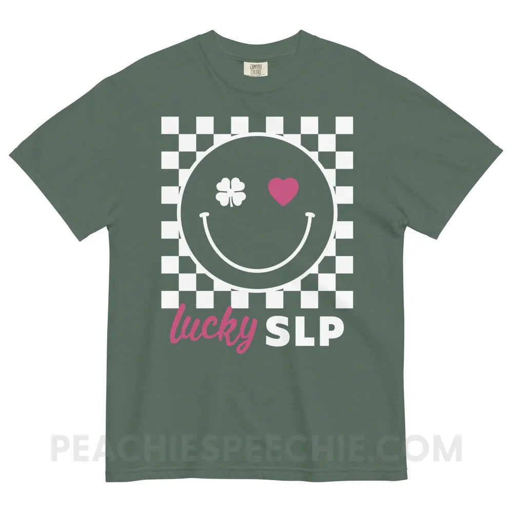 Lucky Charm Smile Comfort Colors Tee - Blue Spruce / S - peachiespeechie.com