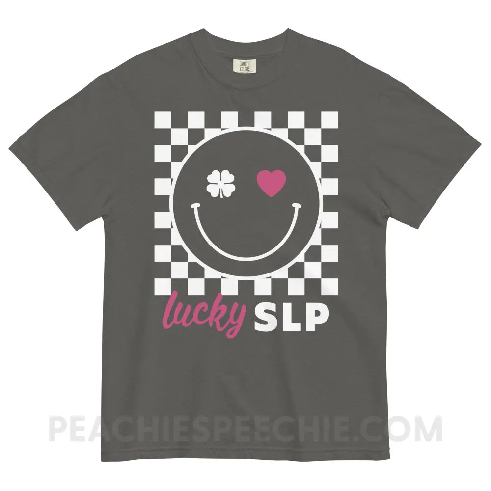 Lucky Charm Smile Comfort Colors Tee - Pepper / S - peachiespeechie.com