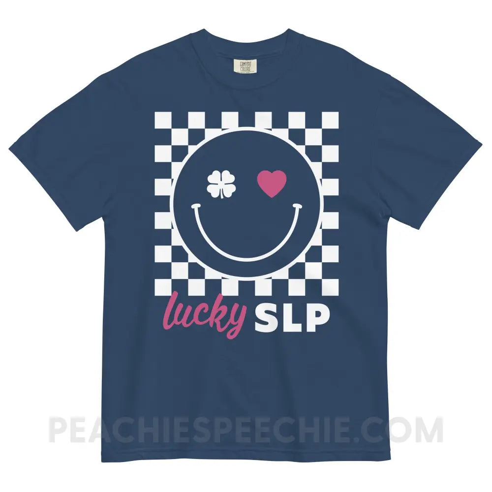 Lucky Charm Smile Comfort Colors Tee - True Navy / S - peachiespeechie.com
