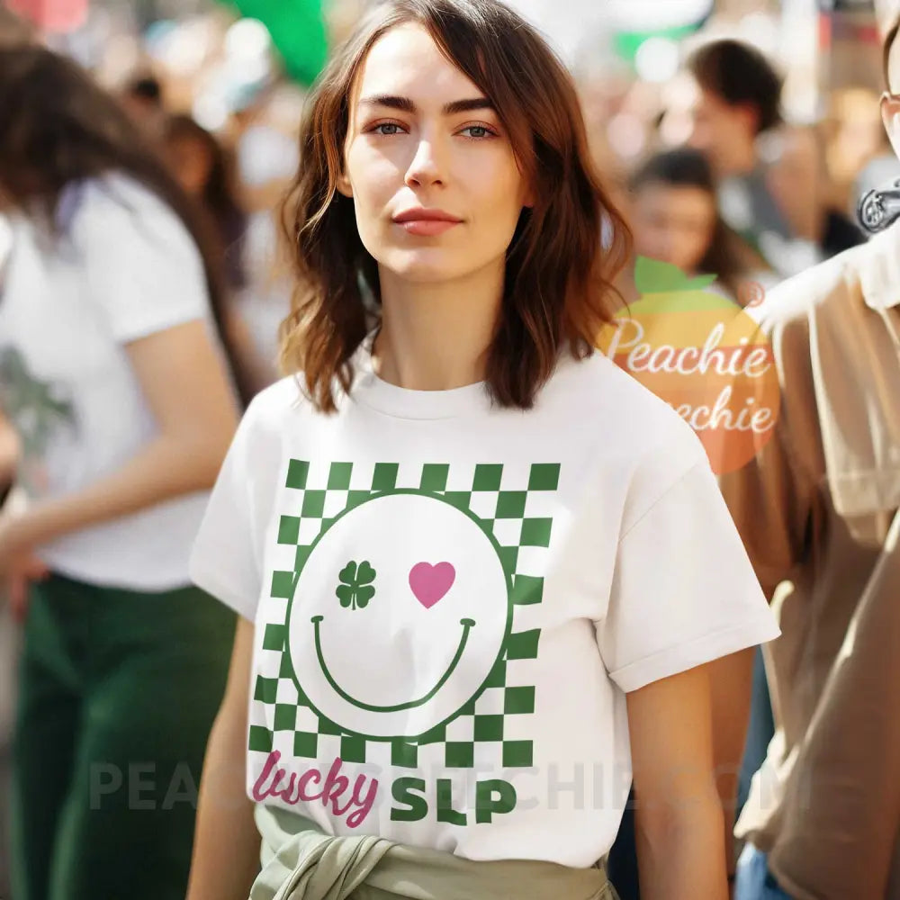 Lucky Charm Smile Comfort Colors Tee - White / S - peachiespeechie.com