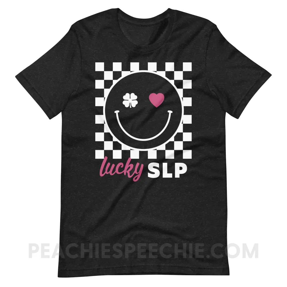 Lucky Charm Smile Premium Soft Tee - Black Heather / S - peachiespeechie.com