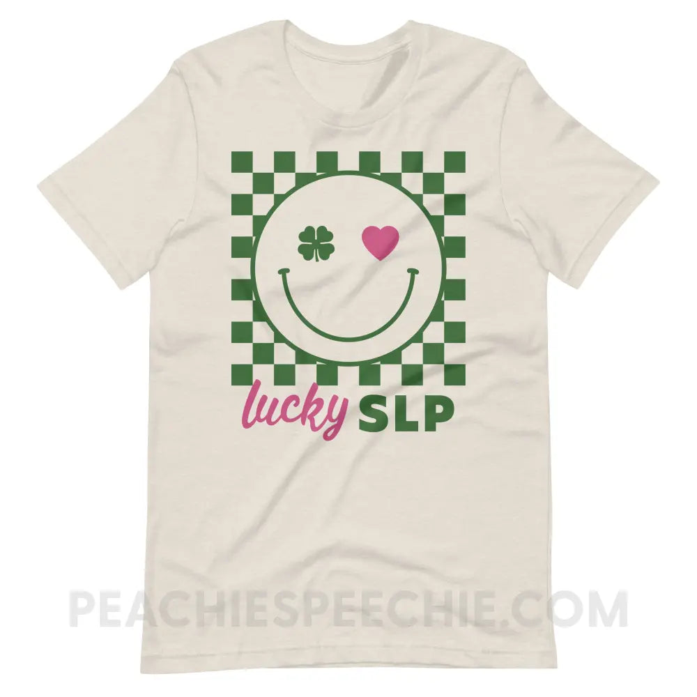 Lucky Charm Smile Premium Soft Tee - Heather Dust / S - peachiespeechie.com