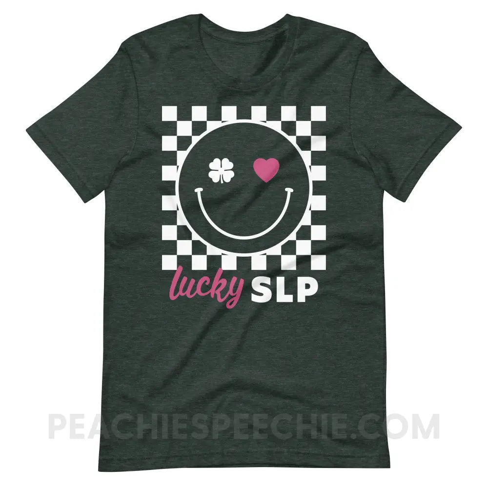 Lucky Charm Smile Premium Soft Tee - Heather Forest / S - peachiespeechie.com