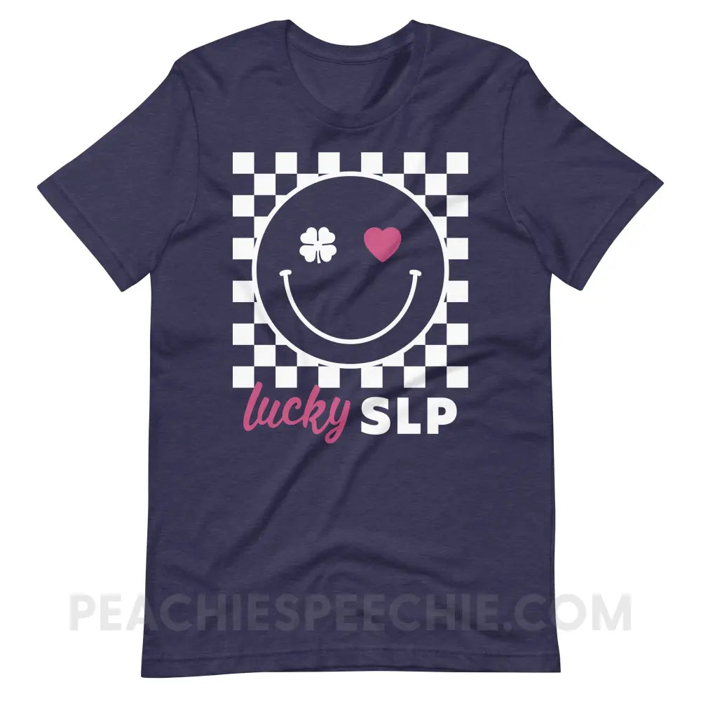 Lucky Charm Smile Premium Soft Tee - Heather Midnight Navy / S - peachiespeechie.com