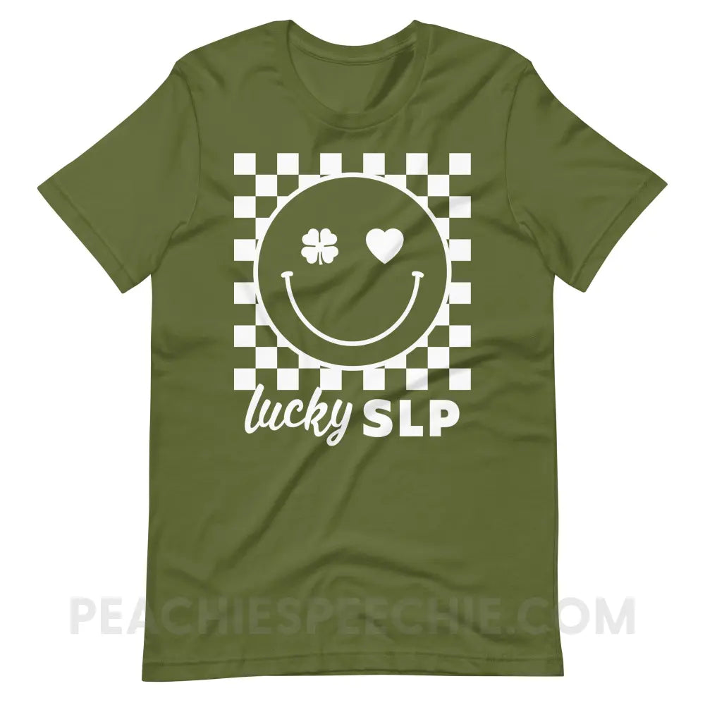Lucky Charm Smile Premium Soft Tee - Olive / S - peachiespeechie.com