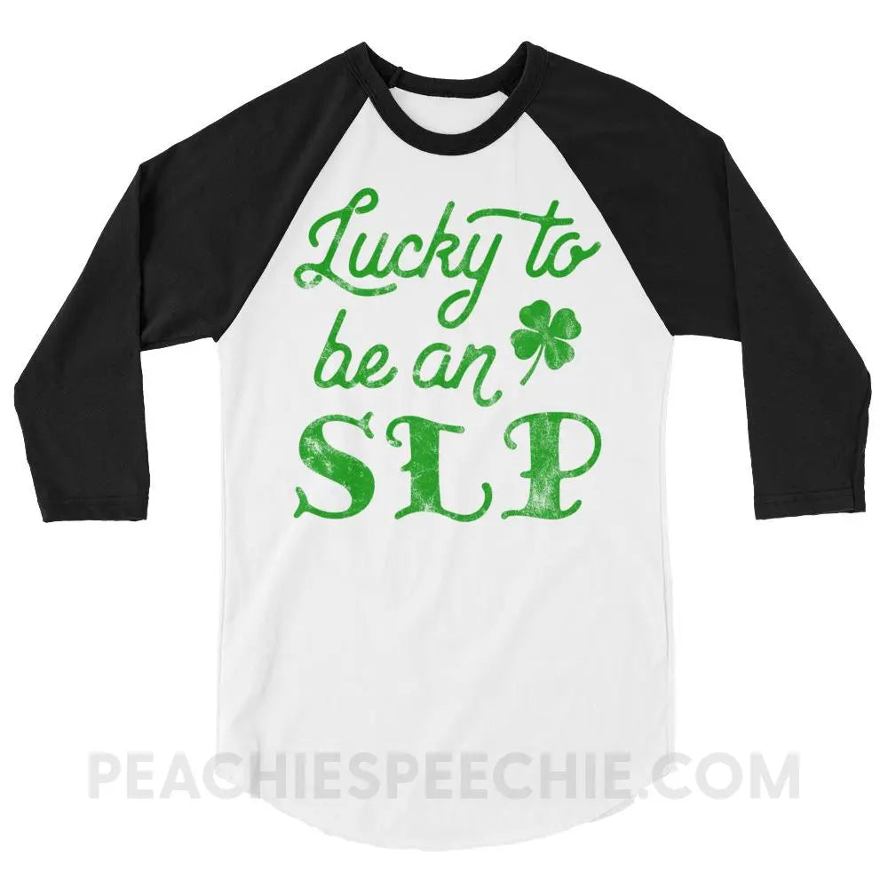 Lucky SLP Baseball Tee - White/Black / XS - T-Shirts & Tops peachiespeechie.com