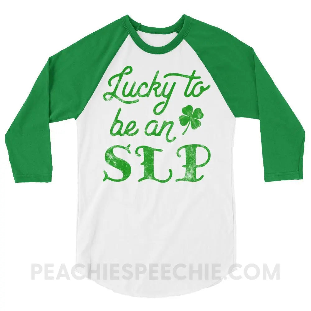 Lucky SLP Baseball Tee - White/Kelly / XS - T-Shirts & Tops peachiespeechie.com