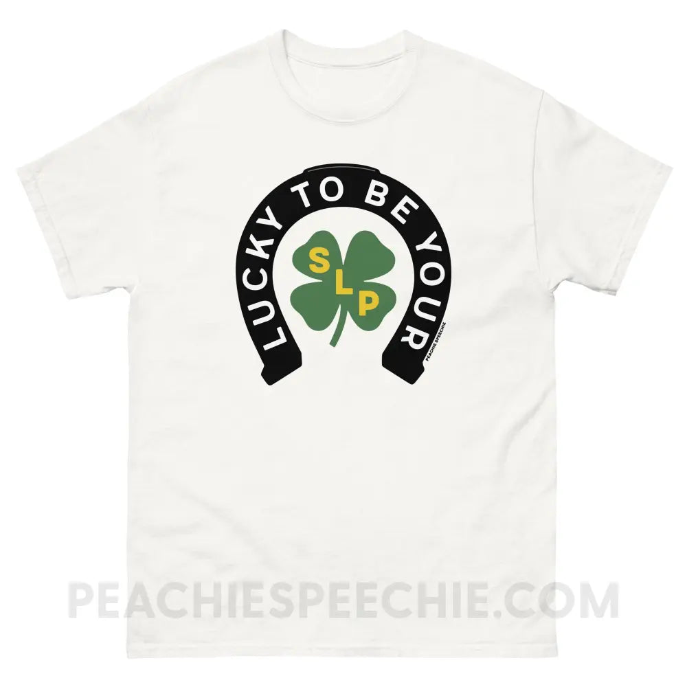 Lucky To Be Your SLP Basic Tee - White / S - T-Shirts & Tops peachiespeechie.com