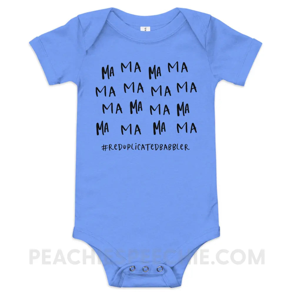 Ma Reduplicated Babbler Baby Onesie - Heather Columbia Blue / 3-6m - peachiespeechie.com