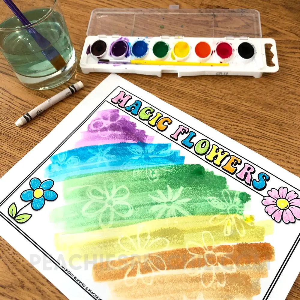 Magic Flowers: White Crayon and Watercolors - Materials peachiespeechie.com