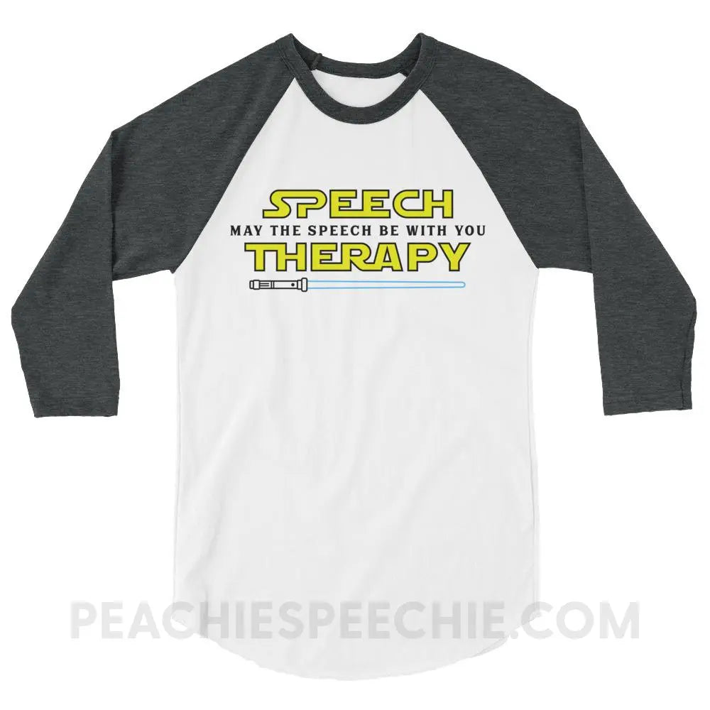 May The Speech Be With You Baseball Tee - White/Heather Charcoal / XS - T-Shirts & Tops peachiespeechie.com