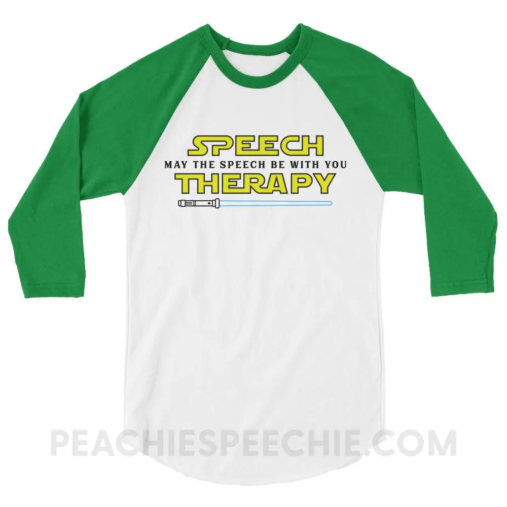 May The Speech Be With You Baseball Tee - White/Kelly / XS - T-Shirts & Tops peachiespeechie.com