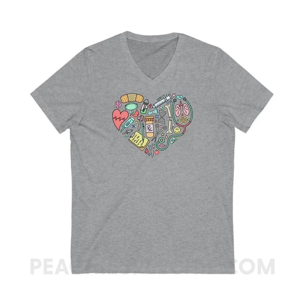Medical Heart Soft V-Neck - Athletic Heather / S - V-neck peachiespeechie.com
