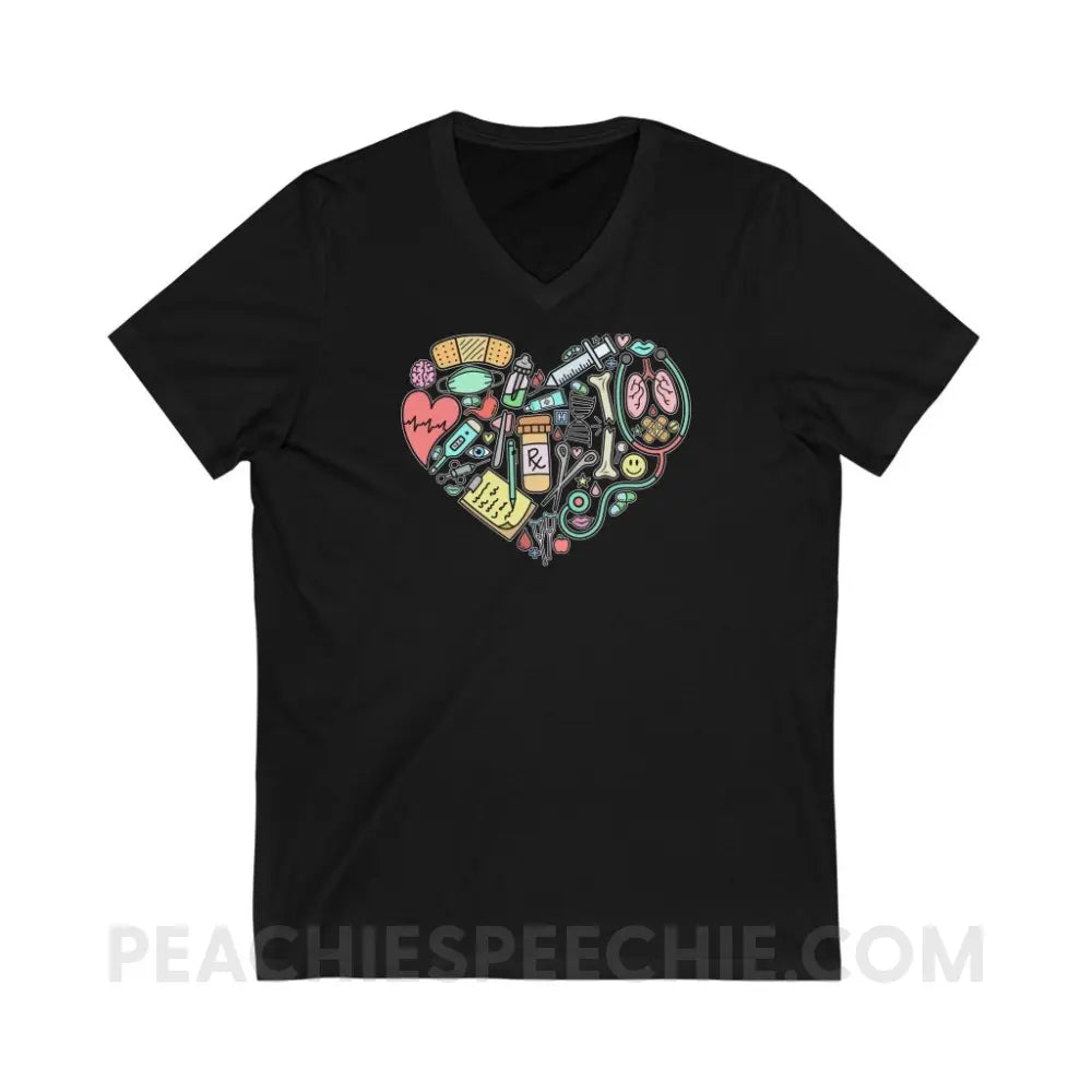 Medical Heart Soft V-Neck - Black / S - V-neck peachiespeechie.com