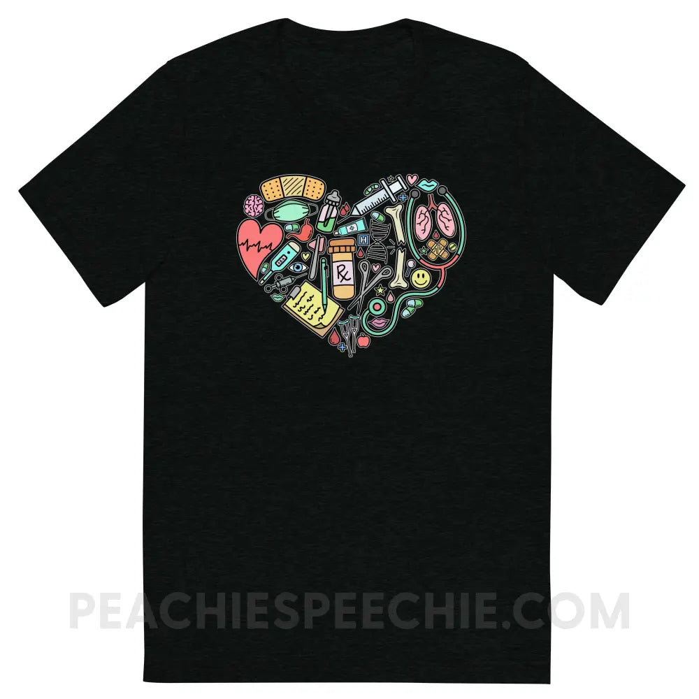 Medical Heart Tri-Blend Tee - Solid Black Triblend / S - peachiespeechie.com