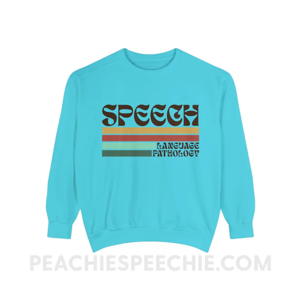 Mellow Stripes Speech Comfort Colors Crewneck - Lagoon Blue / S - Sweatshirt peachiespeechie.com