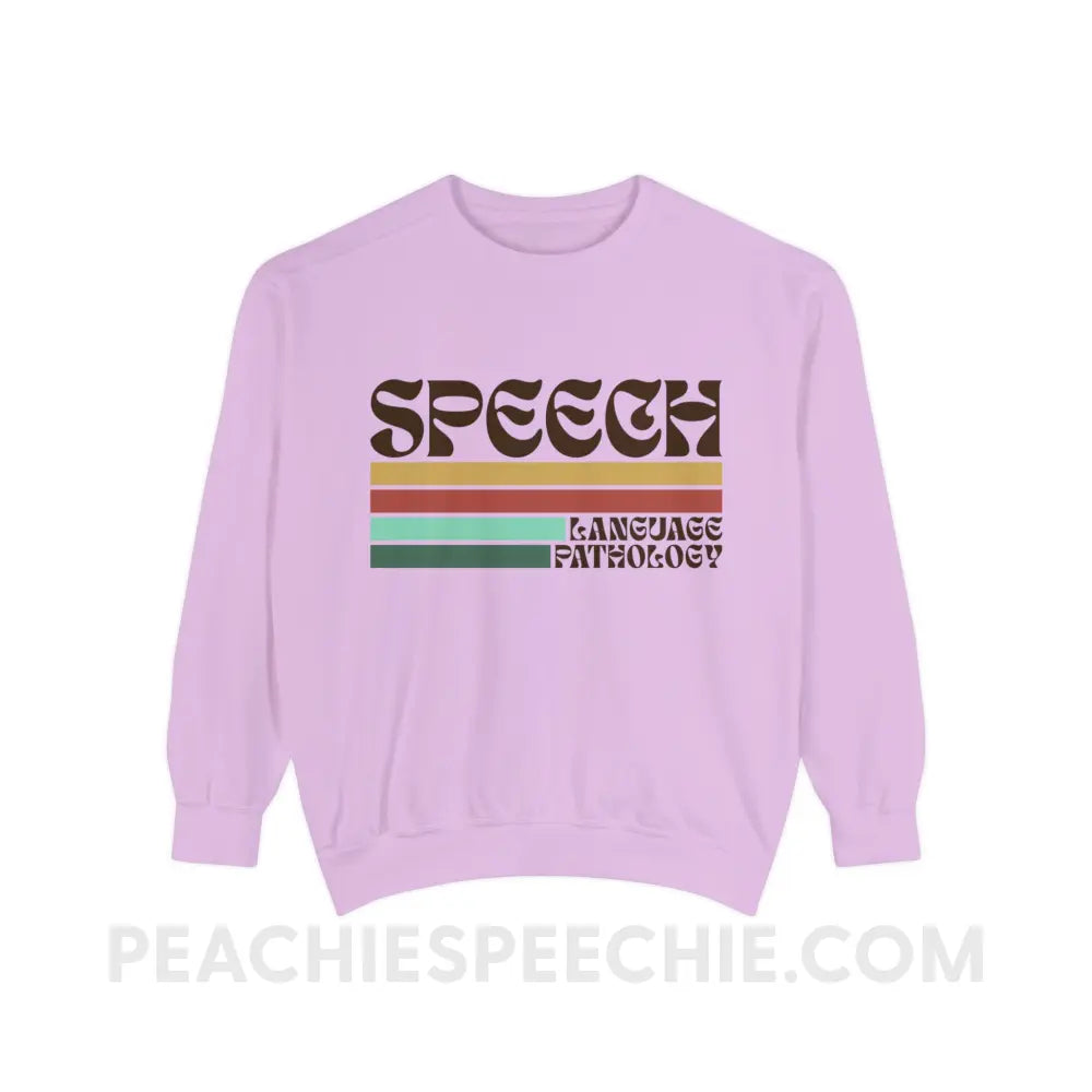 Mellow Stripes Speech Comfort Colors Crewneck - Orchid / S - Sweatshirt peachiespeechie.com