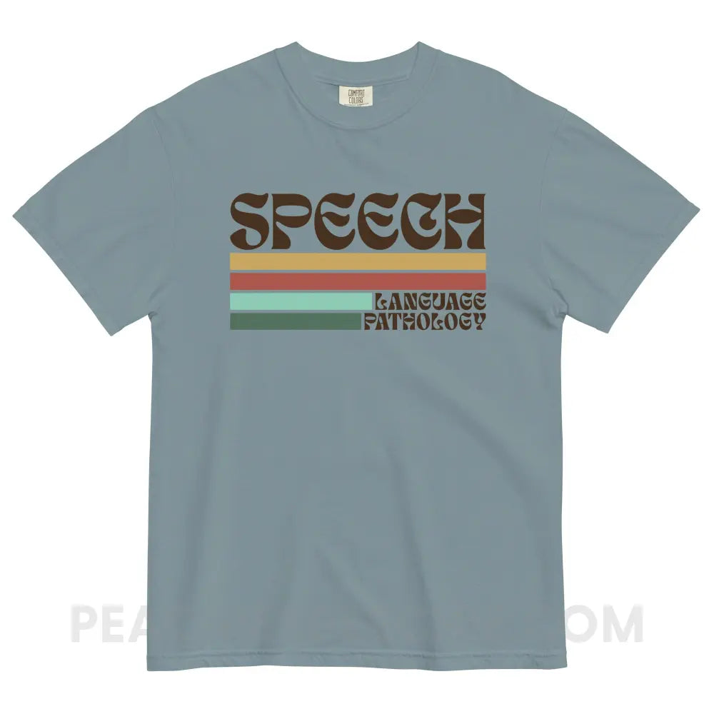 Mellow Stripes Speech Comfort Colors Tee - Ice Blue / S - peachiespeechie.com