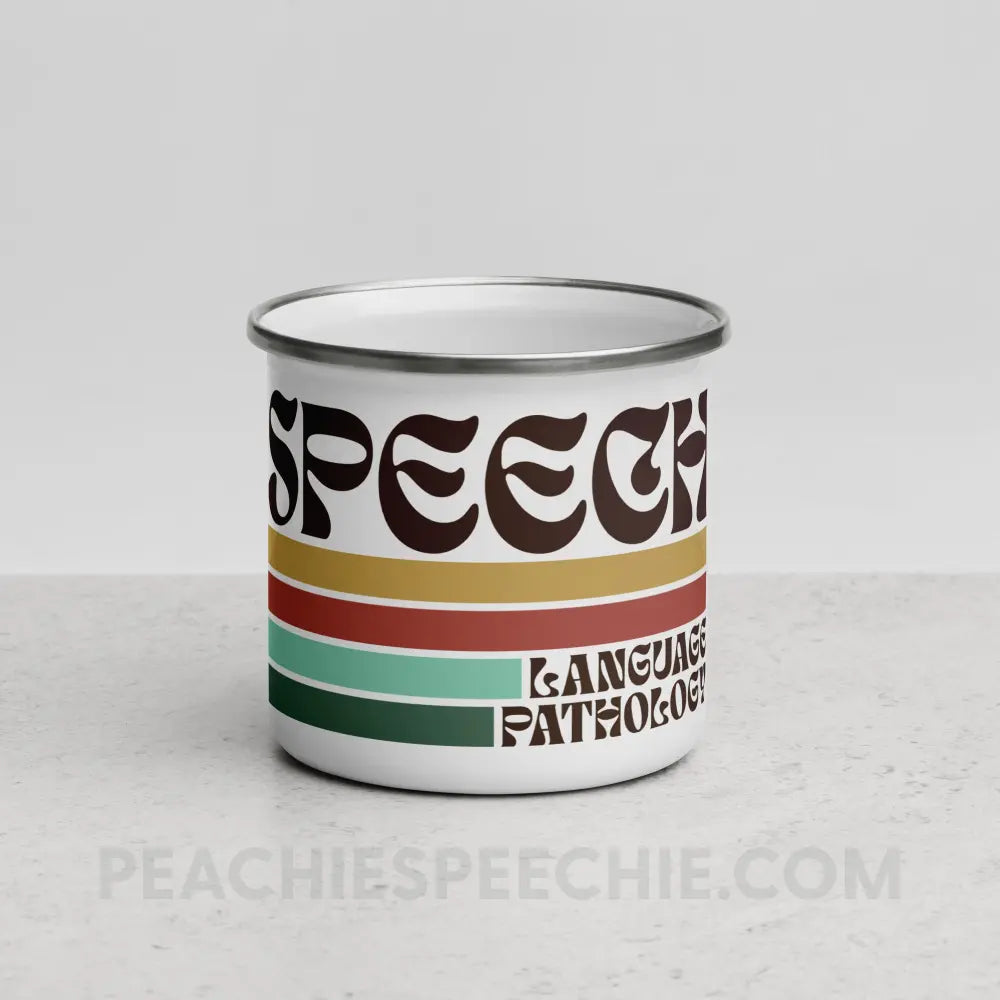 Mellow Stripes Speech Enamel Mug - peachiespeechie.com