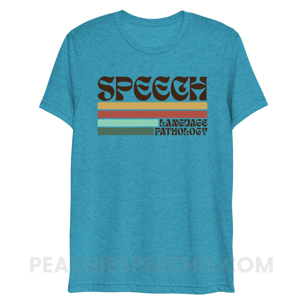 Mellow Stripes Speech Tri-Blend Tee - Aqua Triblend / XS - peachiespeechie.com