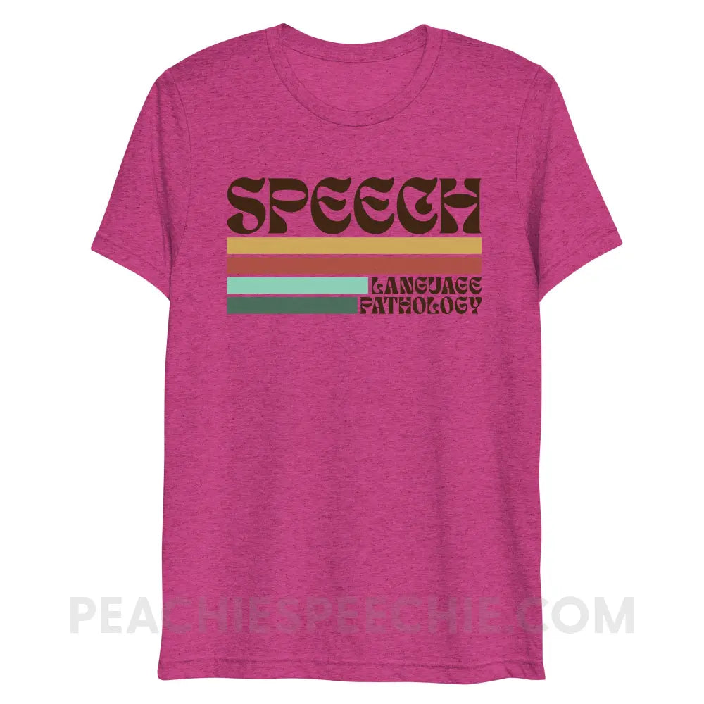 Mellow Stripes Speech Tri-Blend Tee - Berry Triblend / XS - peachiespeechie.com