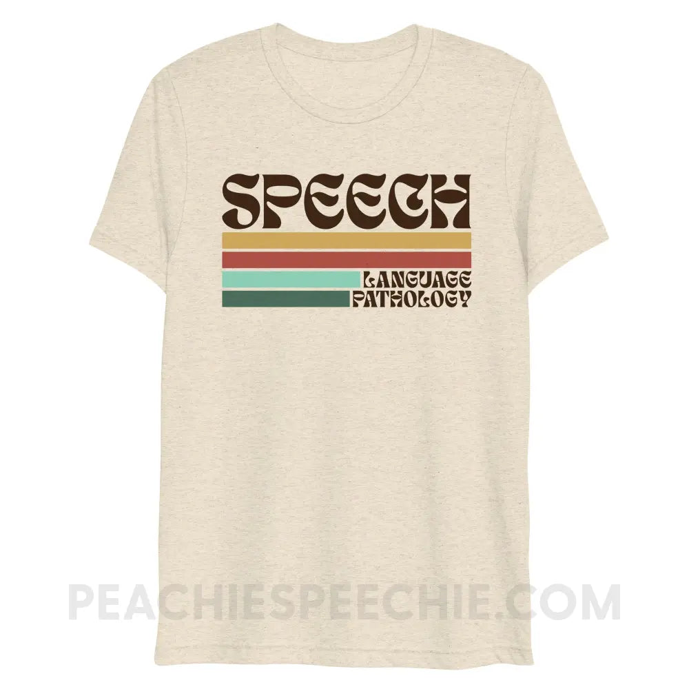 Mellow Stripes Speech Tri-Blend Tee - Oatmeal Triblend / XS - peachiespeechie.com