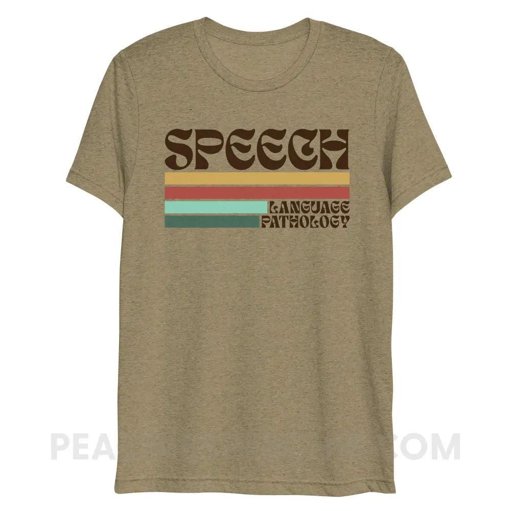 Mellow Stripes Speech Tri-Blend Tee - Olive Triblend / XS - peachiespeechie.com