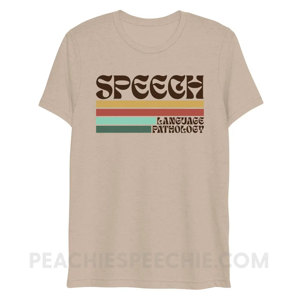 Mellow Stripes Speech Tri-Blend Tee - Tan Triblend / XS - peachiespeechie.com