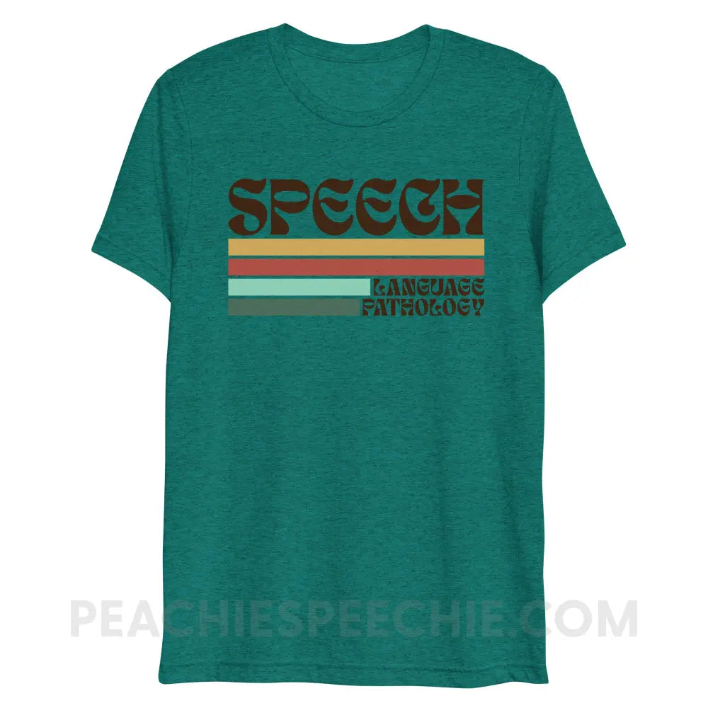 Mellow Stripes Speech Tri-Blend Tee - Teal Triblend / XS - peachiespeechie.com