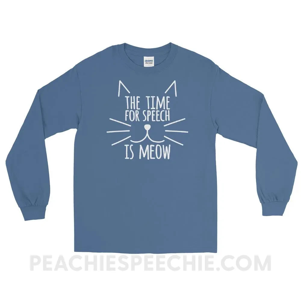 Meow Speech Long Sleeve Tee - Indigo Blue / S - T-Shirts & Tops peachiespeechie.com