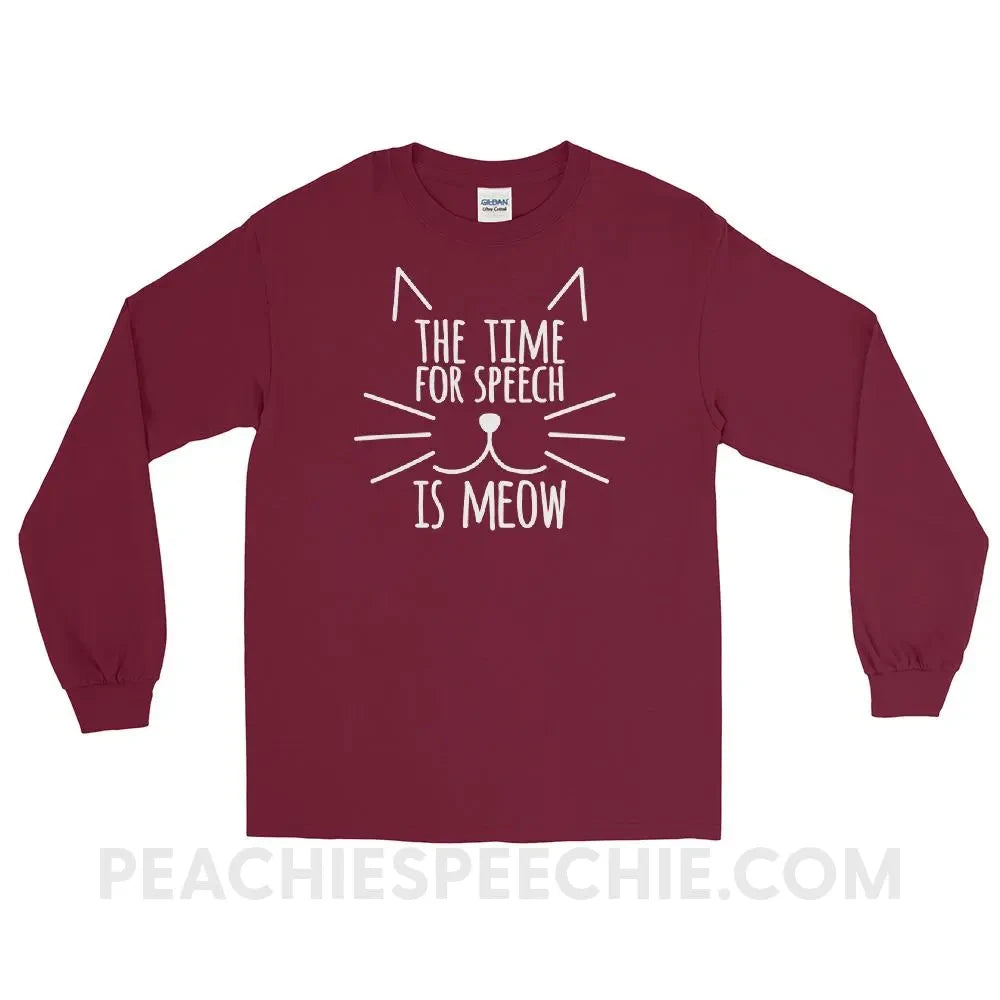 Meow Speech Long Sleeve Tee - Maroon / S - T-Shirts & Tops peachiespeechie.com