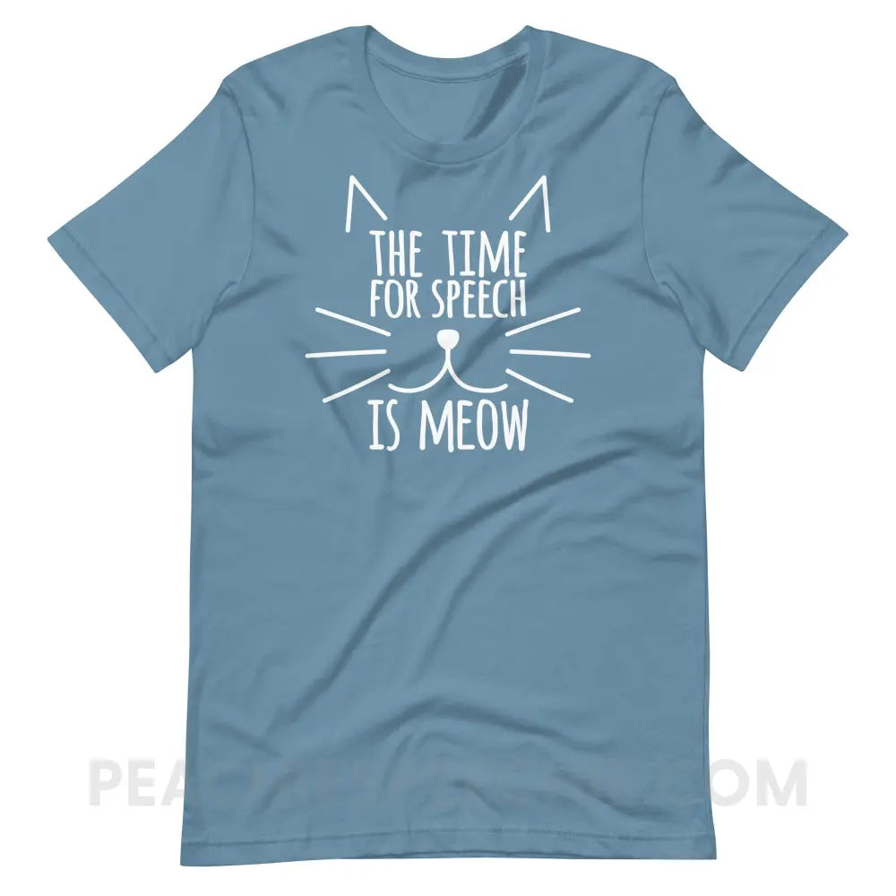 Meow Speech Premium Soft Tee - Steel Blue / S - T-Shirts & Tops peachiespeechie.com