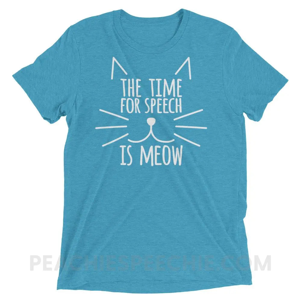 Meow Speech Tri-Blend Tee - Aqua Triblend / XS - T-Shirts & Tops peachiespeechie.com