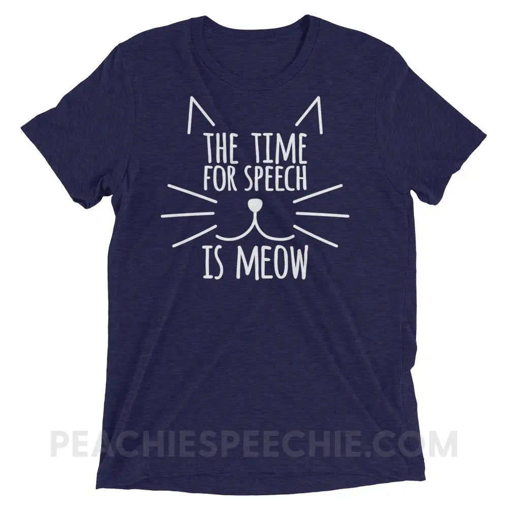 Meow Speech Tri-Blend Tee - Navy Triblend / XS - T-Shirts & Tops peachiespeechie.com