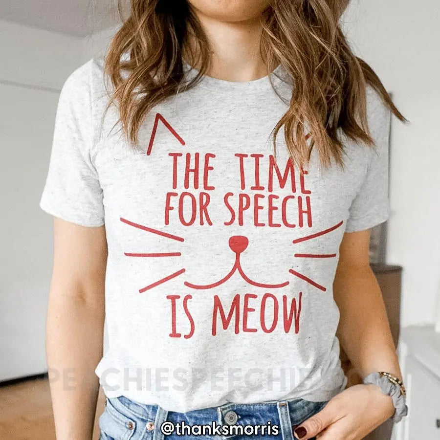 Meow Speech Tri - Blend Tee - White Fleck Triblend / XS - T - Shirts & Tops peachiespeechie.com