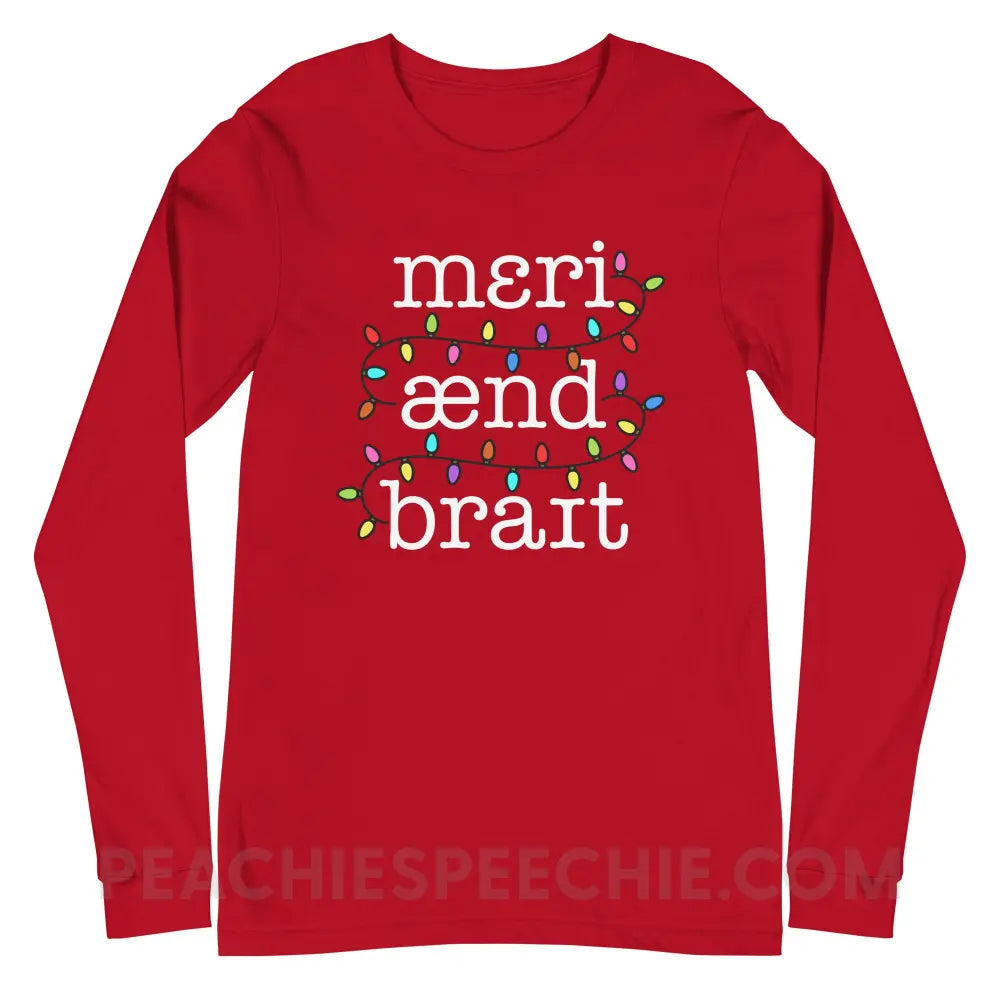 Merry and Bright Premium Long Sleeve - Red / S - T-Shirts & Tops peachiespeechie.com
