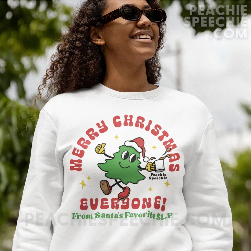 Merry Christmas Tree SLP Classic Sweatshirt - White / S - peachiespeechie.com
