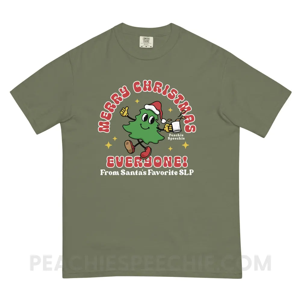 Merry Christmas Tree SLP Comfort Colors Tee - Moss / S - peachiespeechie.com