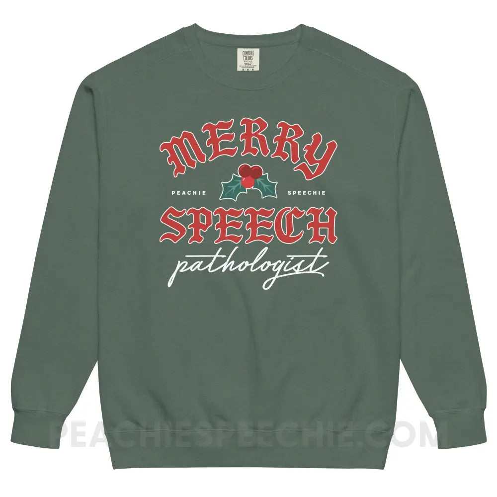 Merry Speech Pathologist Comfort Colors Crewneck - Blue Spruce / S - peachiespeechie.com