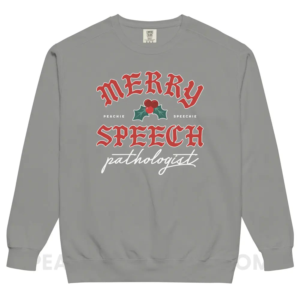 Merry Speech Pathologist Comfort Colors Crewneck - Grey / S - peachiespeechie.com
