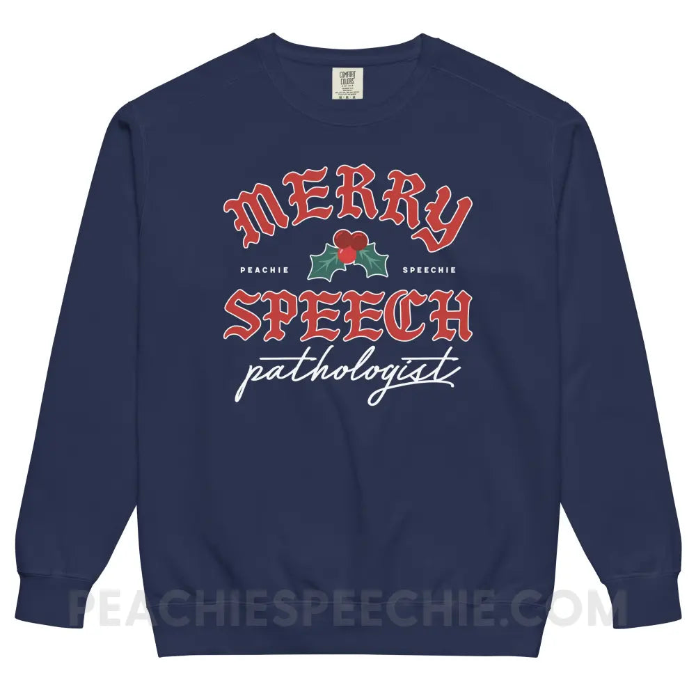 Merry Speech Pathologist Comfort Colors Crewneck - True Navy / S - peachiespeechie.com