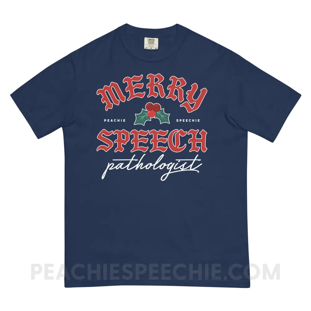 Merry Speech Pathologist Comfort Colors Tee - True Navy / S - peachiespeechie.com